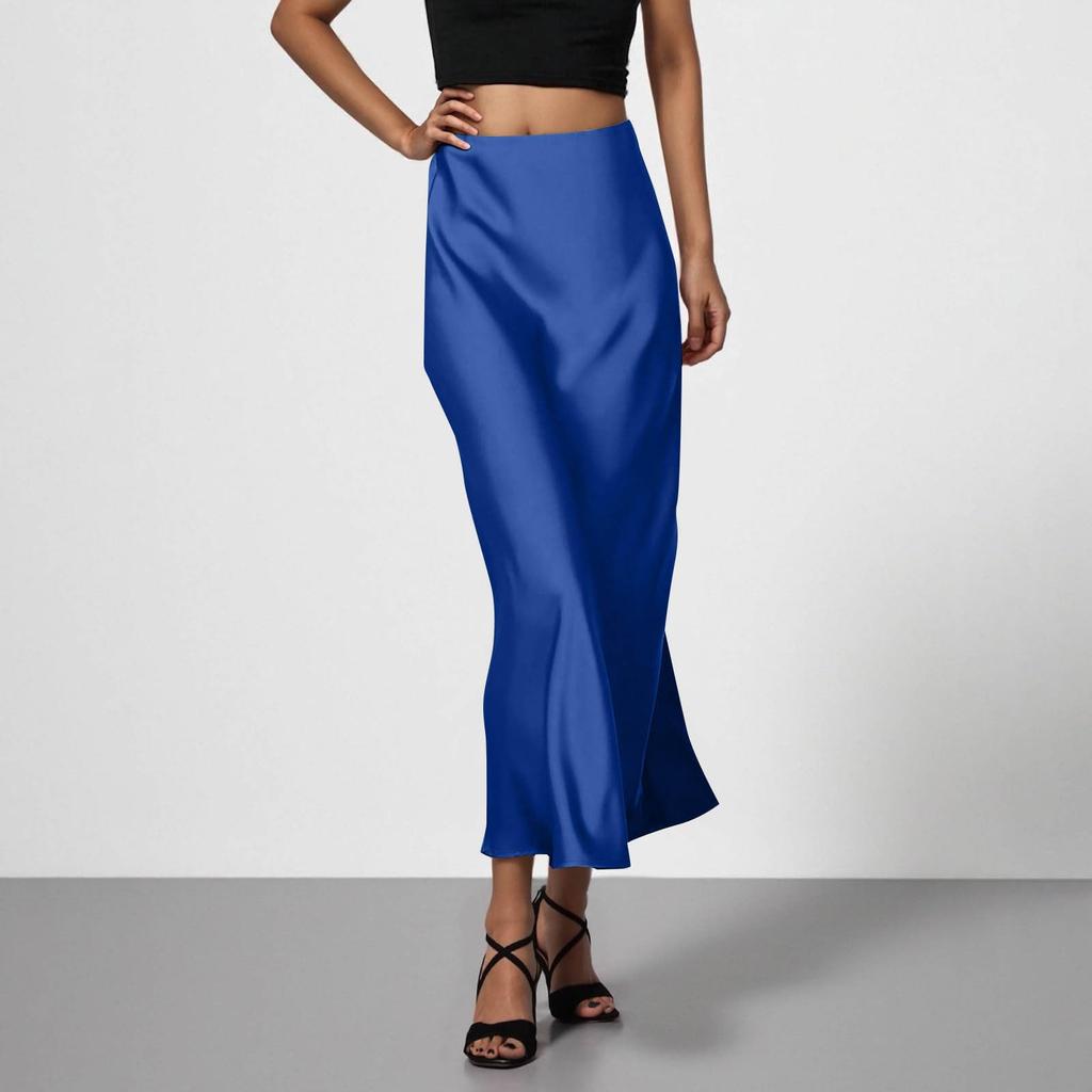 Stylish And Elegant Silky Satin Midi Skirt, Versatile, Slimming And Flowing Bodycon Maxi Skirt For Women.