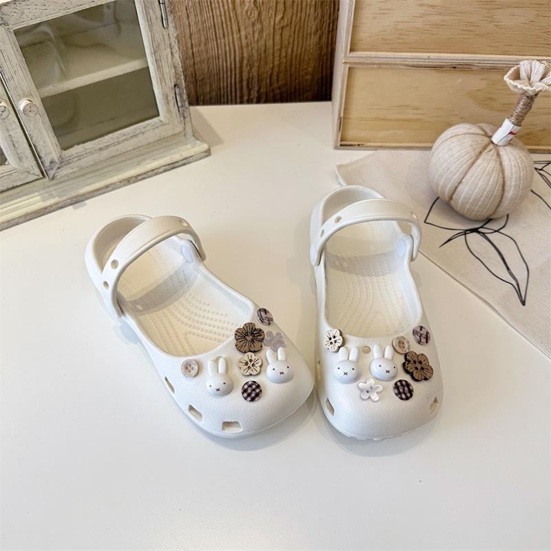 Cute 2026 Mary Jane Bunny Slippers: Stylish Low-Cut Summer Girls' Closed-Toe Shoes for Outdoor Fun