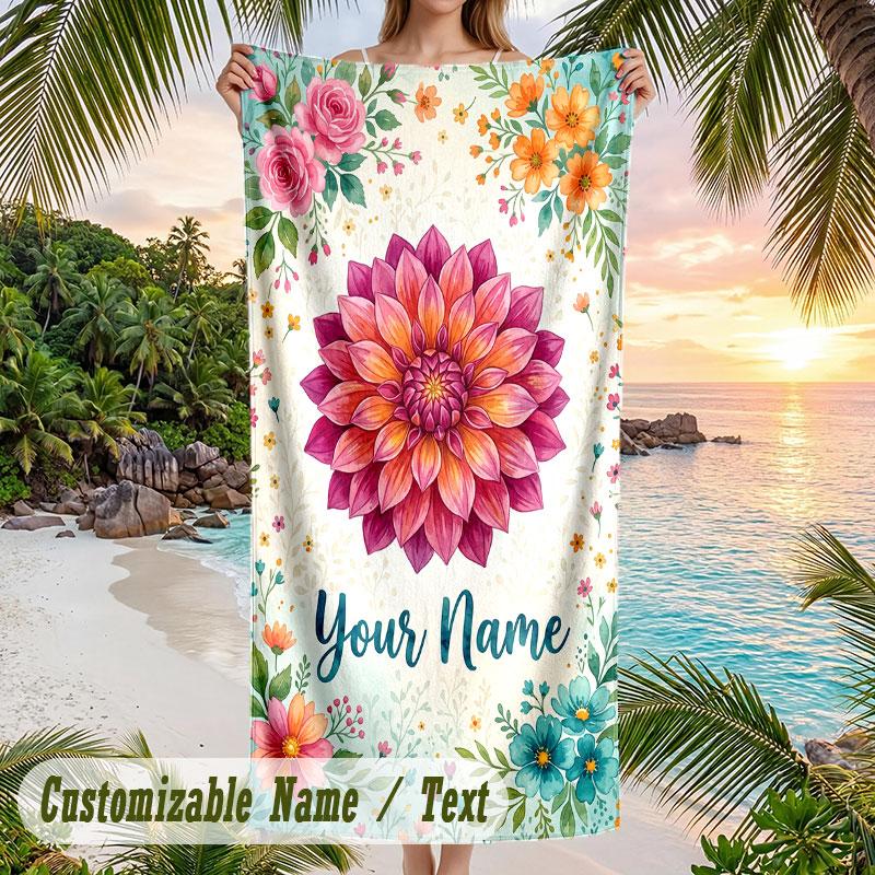 Floral Butterfly Garden 1 Theme Quick Dry Beach Towel Custom Name Text Print Large Sand Resistant Towel Beach Vacation