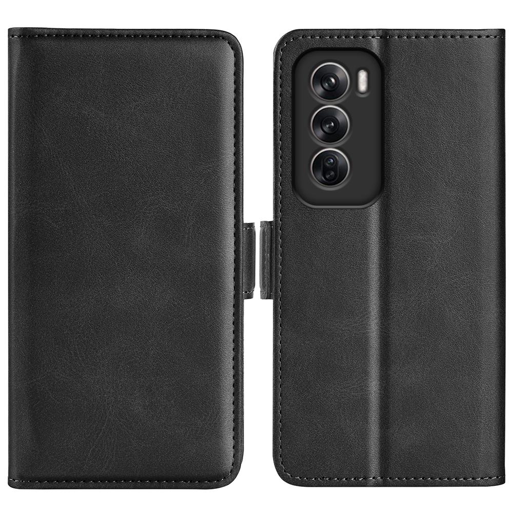 

For Oppo Reno12 5G (Global) Phone Case Calf Texture Leather Stand Wallet Cover Black