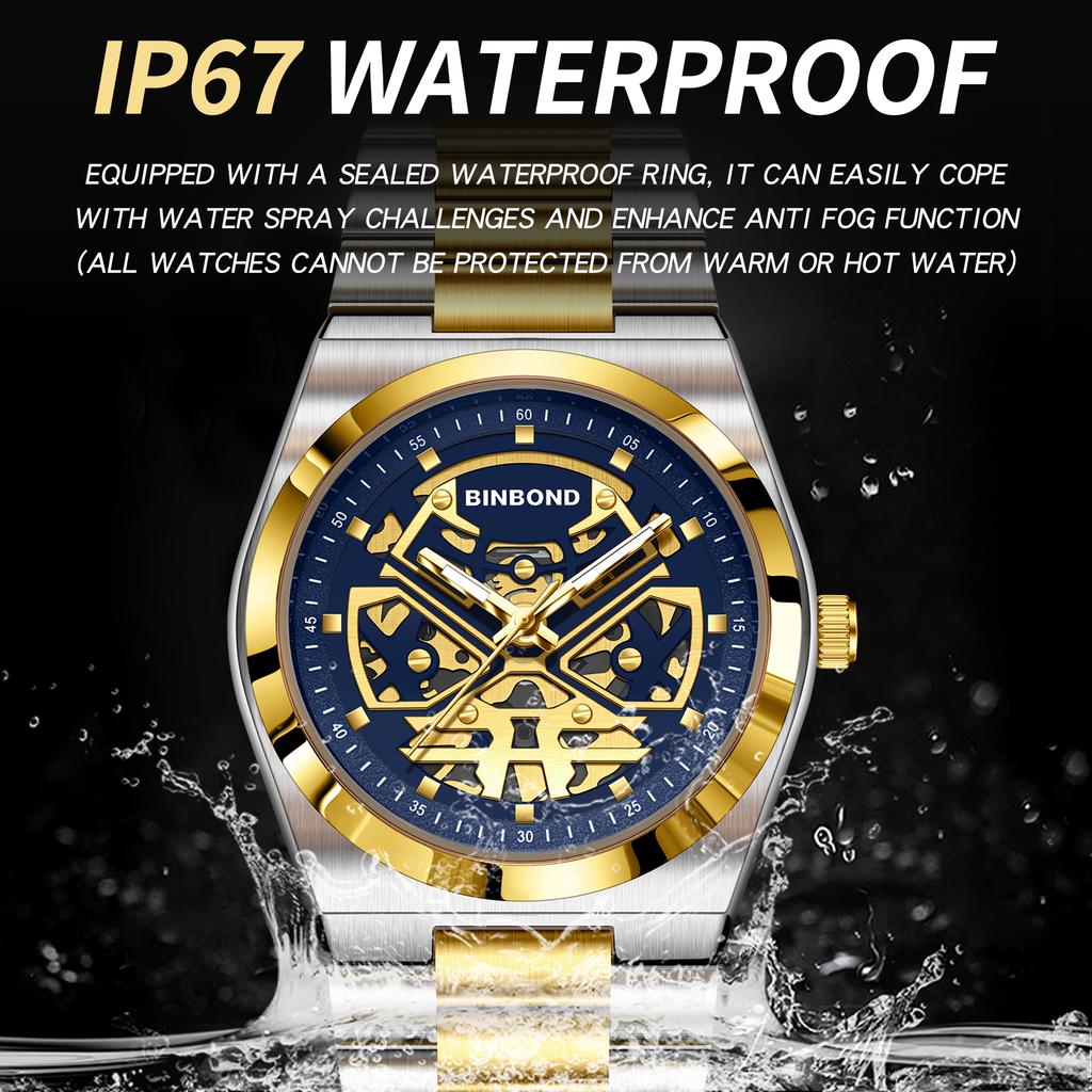 BINBOND Herrenuhren Quarz Businessuhren Herrenuhr Luxus Skelettuhr Herren Wasserdichte Leuchtende Uhr für Herren