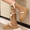 2025 New Women Ankle Boots Winter Warm Outdoor Leisure Working Fur Snow Boots Wedges Heels Platforms Lace-Up Shoes Woman