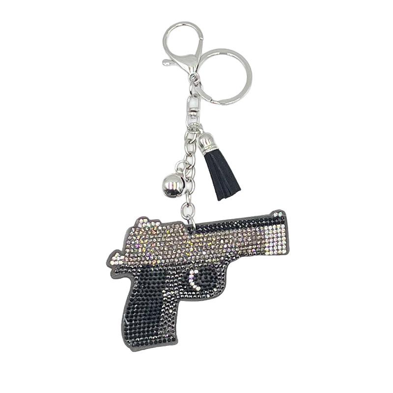 Fashion Rhinestone Gun Keychain with Tassel Pendant - Trendy Bag Accessory
