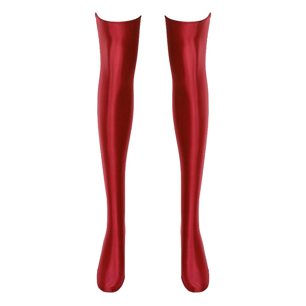 Womens Glossy Thigh High Stockings Solid Color Stretchy Socks 1 Pair Costume Accessories