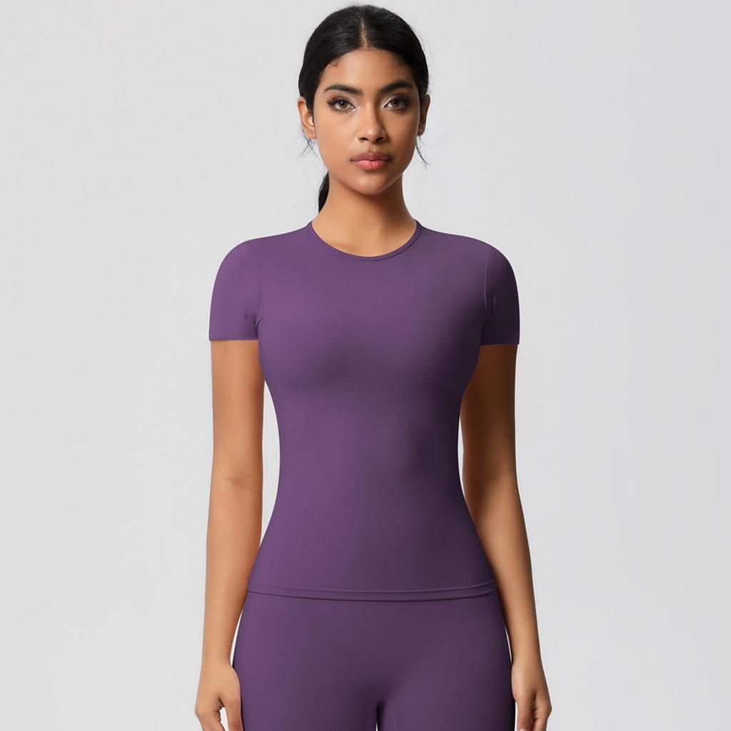 Gebürstetes Nude Slim-Fit Rundhals Yoga-Top - Kurzärmlig, Atmungsaktiv, Vielseitige Sportbekleidung