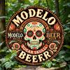 Hochauflösendes Metallblechschild Modelo Bier Mexikanischer Zuckerschädel Runde Wandkunst Dekoration für Bar Man Cave Tag der Toten und Vintage