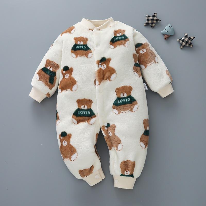 Baby Flannel One Piece Pajamas Newborn Autumn and Winter Plush Home Clothes Infant Bodysuit