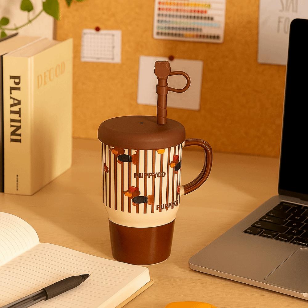 Dog Pattern High Aesthetics Cup Large Capacity Milk Cup Stylish Coffee Cup Travel