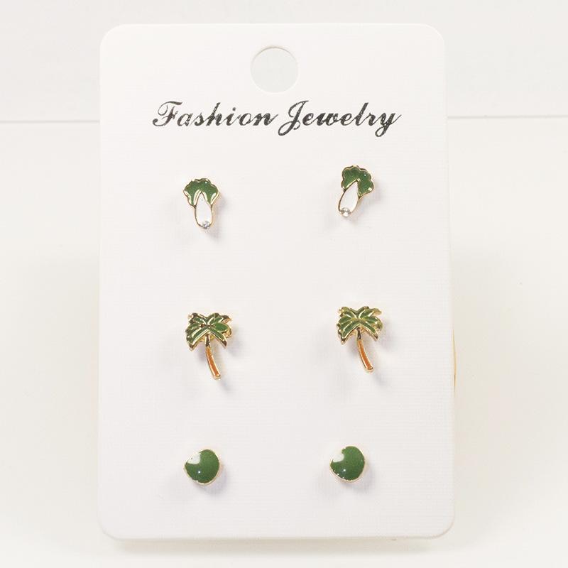 

S925 Silver Needle Korean Version Lady Gentle Cabbage Coconut Tree Stud Earrings Set Versatile Pearl Fashion Retro New срібний