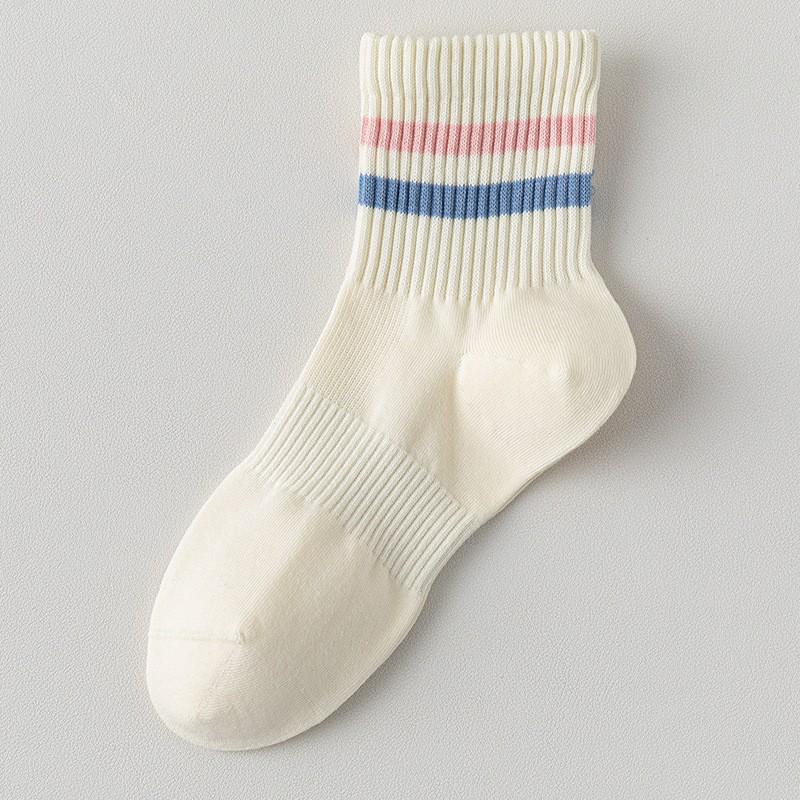 Girls' Combed Cotton Breathable White Sports Socks - Anti-Pilling, Sweat-Absorbent, Four-Season Wear