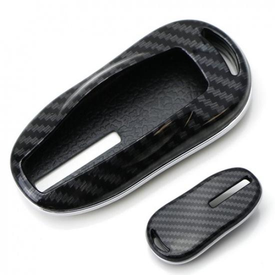 Black Glossy Carbon Fiber Pattern Key Fob Shell For 2012- Tesla Model S