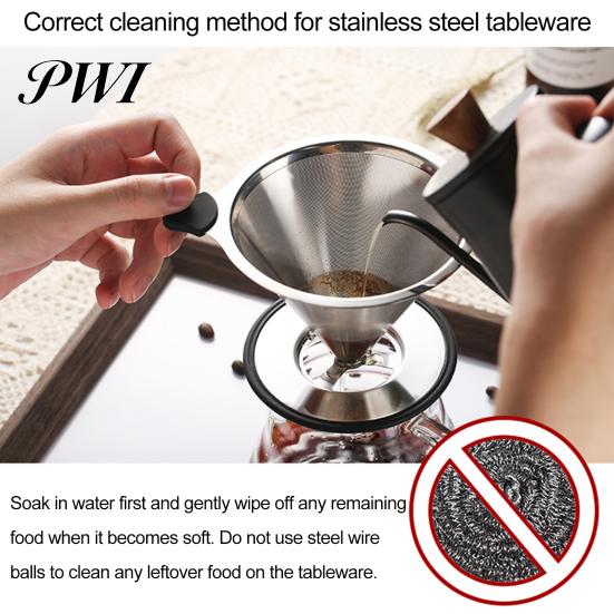 Drip Coffee Filter 304 Stainless Steel Double Layer Fine Mesh Paperless Reusable Food Grade Pour Over Dripper Cone Strainer Funnel Maker Accessories