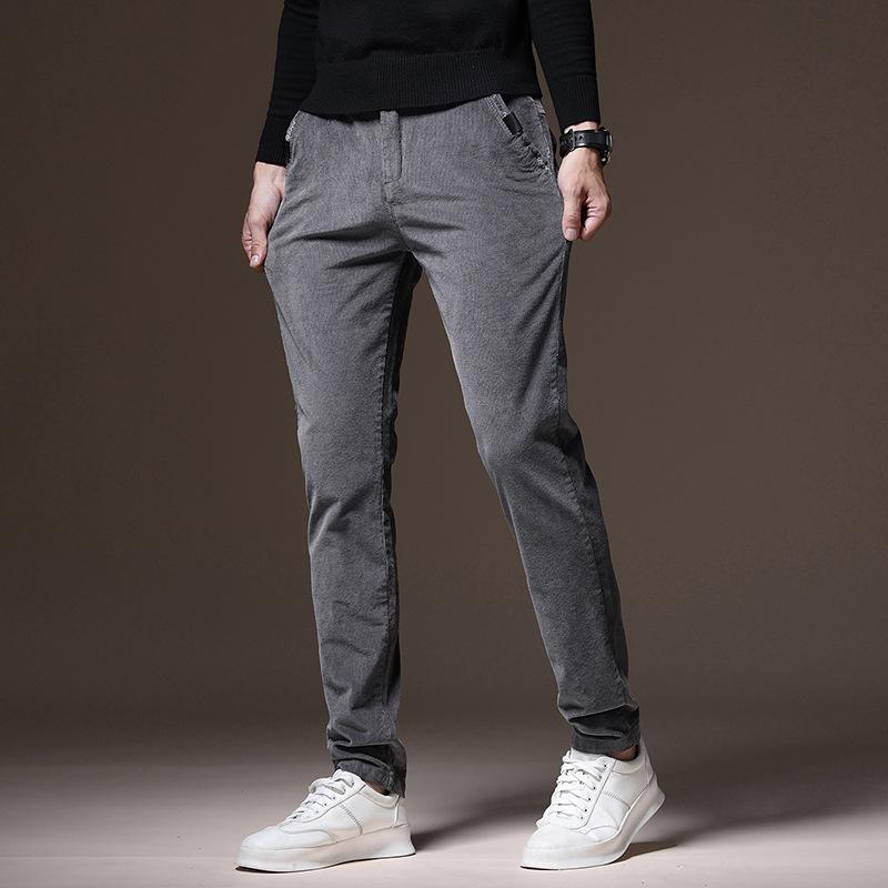 Slim Fit Elastic Small Straight Tube Men's Casual Pants Spring Trend Korean Version New Spring and Autumn Regular Corduroy Pants Autumn