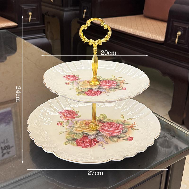 Ceramic Three-Tier Pastry Stand: English-European Style Fruit Bowl, Cake, Candy, and Snack Plate for Afternoon Tea.