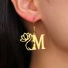 My Shape Beauty Flower Letter Drop Earrings for Women A-Z Alphabet Initials Lotus Stainless Steel Fashion Jewelry Kids Female