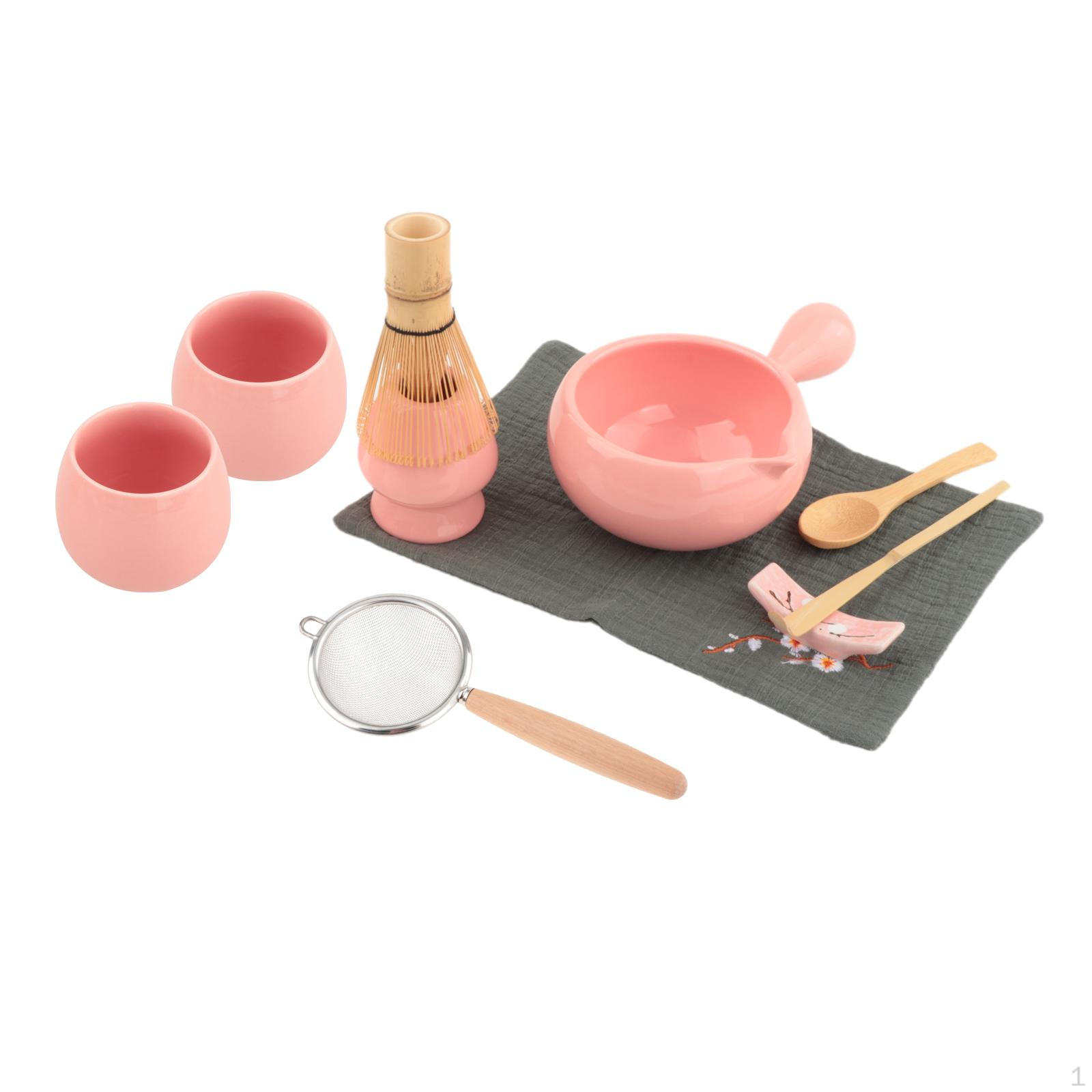 

Japanese Matcha Tea Set Accessory, Sifter Traditional Whisk Spoon and Holder Bowl for рожевий