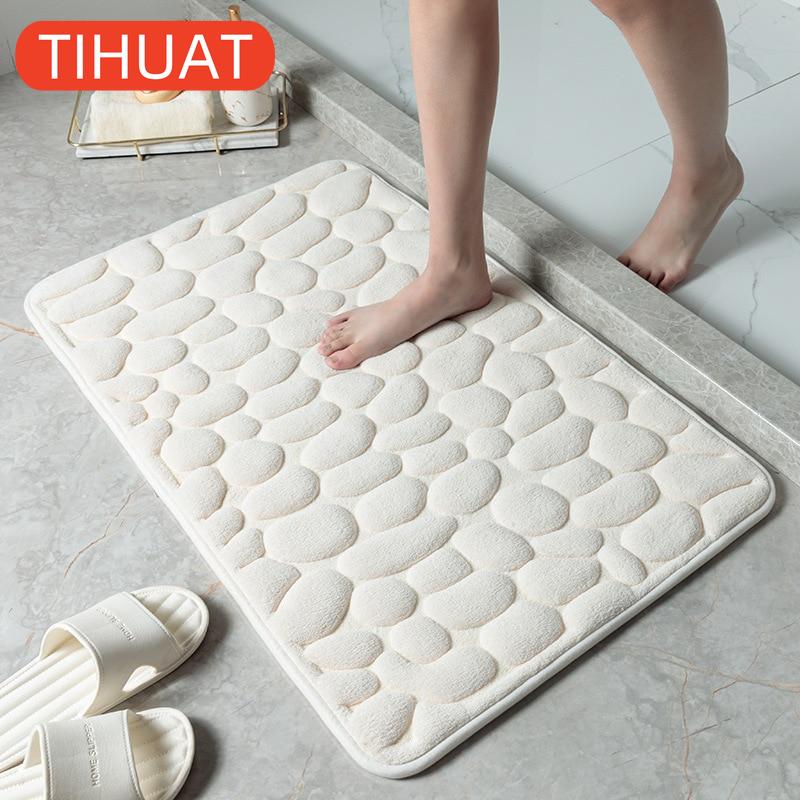 Cobblestone Embossed Bathroom Rug Non-Slip Carpets In Wash Basin Bath Side Floor Mat Shower Room Bath Mat Memory Foam Rug