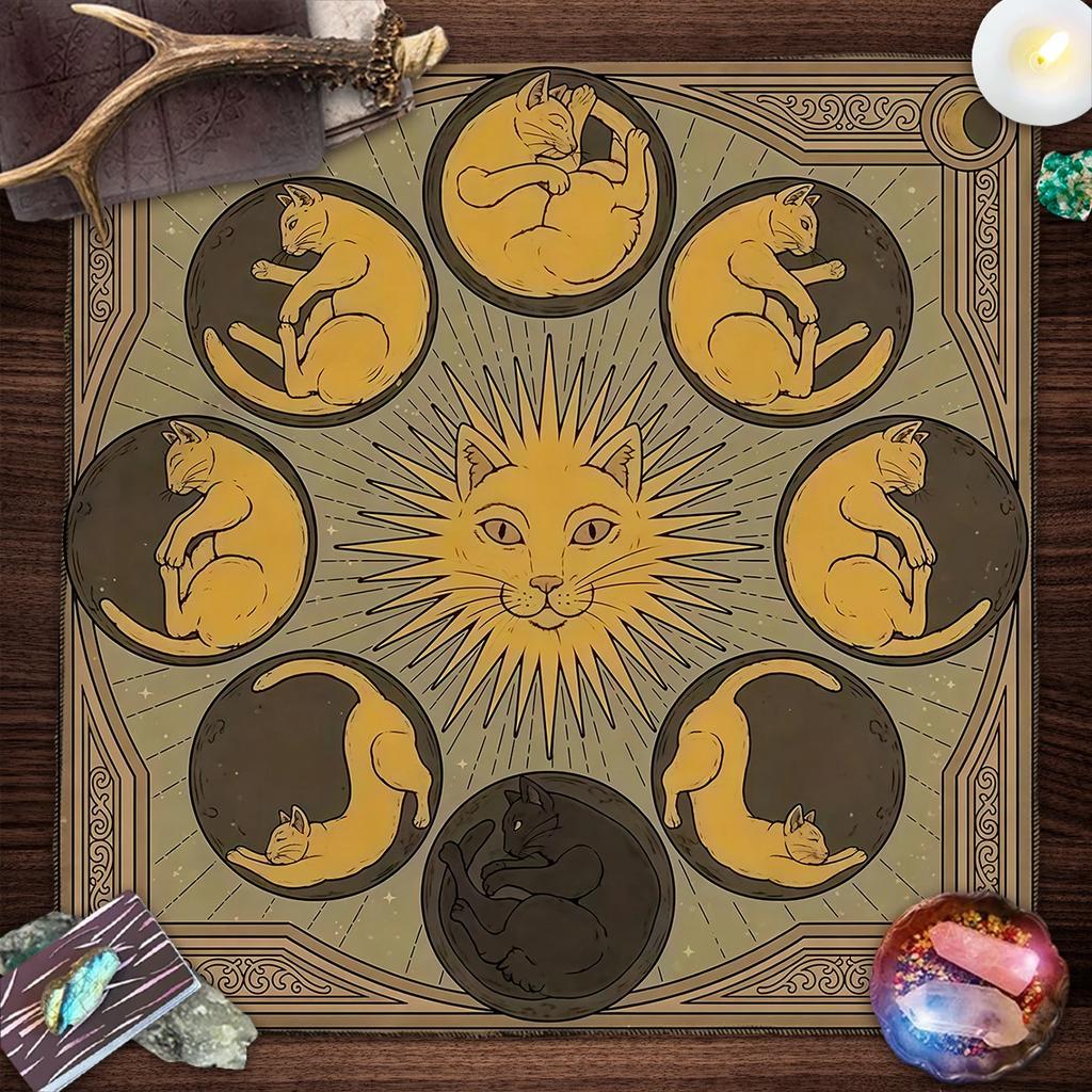 Simple Tarot Cards Tablecloth Altar Cloth With Moon Starry Sky Witch Hands Crystal Divination Cloth Tarot Mat Decor Card Pad