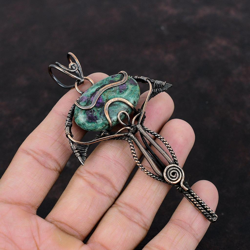 Ruby Fuchsite Pendant Copper Wire Wrapped Pendant Genuine Gemstone Pendant Dainty Copper Jewelry Gift For Her Handmade Wire Wrapping Jewelry