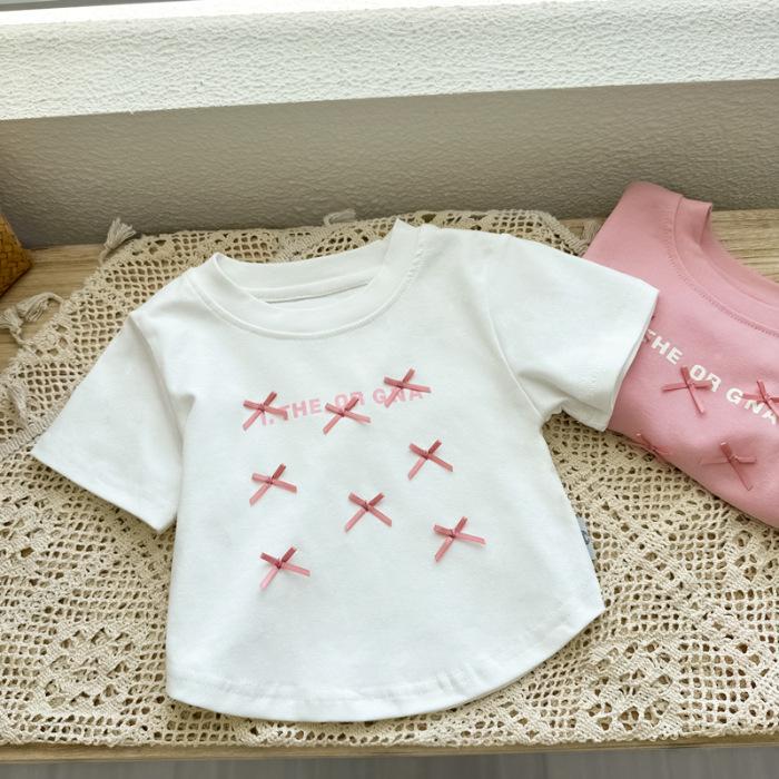 Girls Summer Short Sleeve T Shirt Cute Bow Detail Top for Toddlers 90