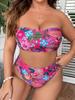 2024 Plus Size High Waist Bandeau Swimsuit - European & American Print