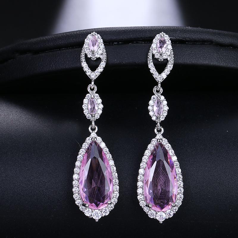 Emmaya Luxury Bridal Four Colors Vintage Allure Crystal Waterdrop Long Drop Cz Earrings For Women Wedding Jewelry Gift