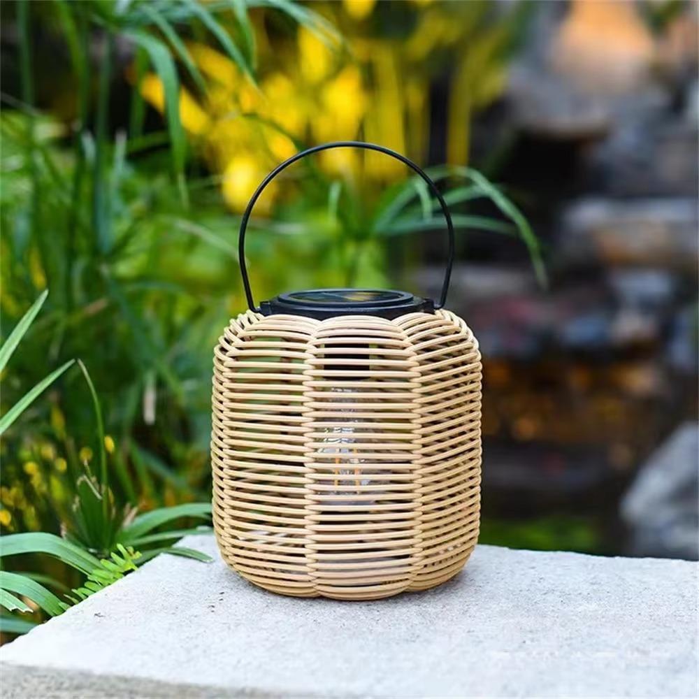 Waterproof Rattan Solar Lantern Solar Powered Standing/Hanging Bamboo Chandelier Lamp Bamboo Frame Weaving Lantern