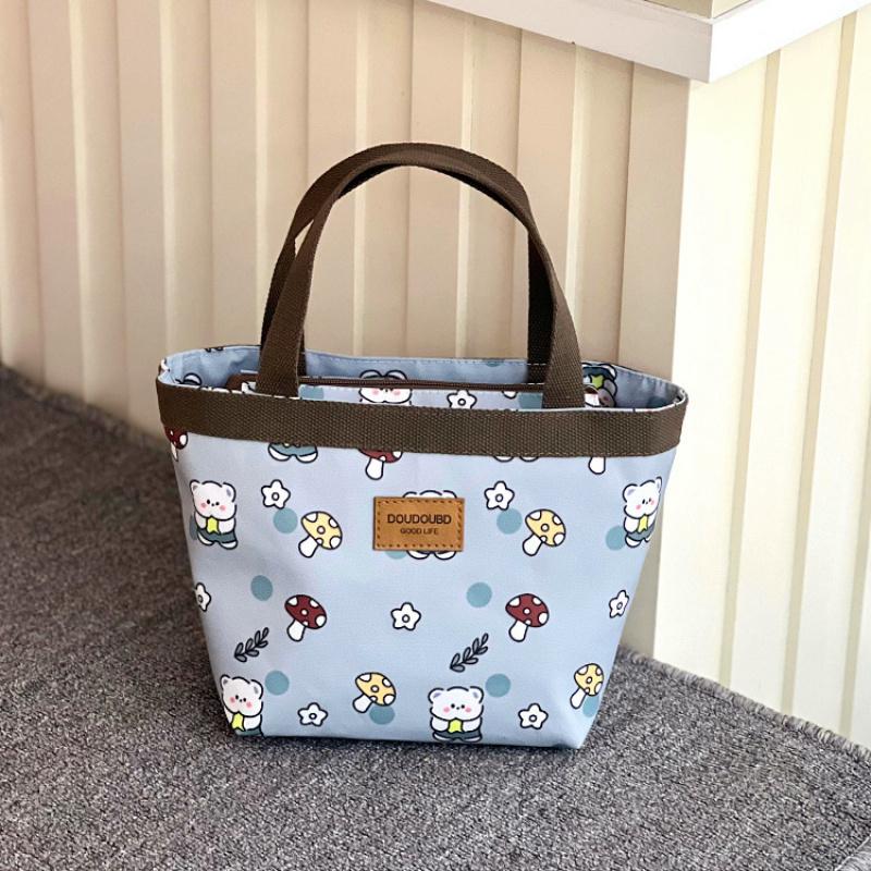 Милая водонепроницаемая маленькая сумка с принтом медведя для женщин и детей портативная сумка-тоут для работы школы пикника многоразовая термосумка для закусок с мультяшным дизайном 1190₽