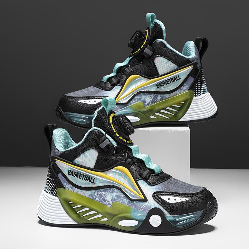 Children's Basketball Shoes Lightweight Shock-absorbing Mesh Breathable Leather Waterproof Middle-aged and Older Children's Boys' Sports and Leisure