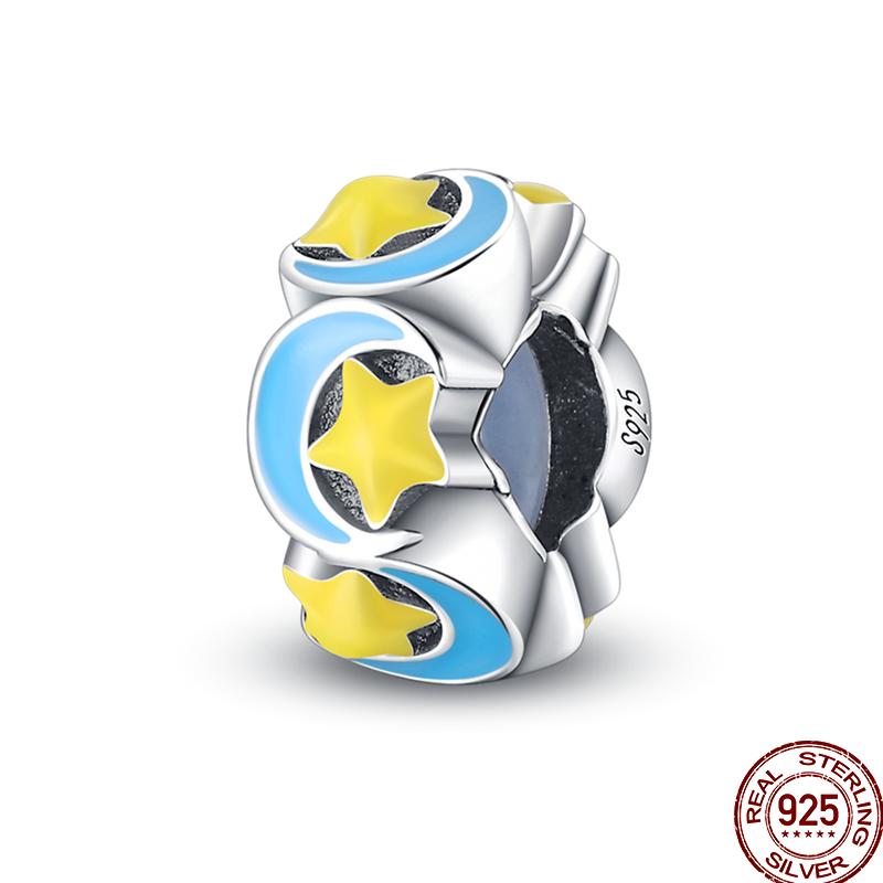 Copper Blue Mountains Airplane Stars Moon Blessing Charm Beads Suitable For 3Mm Original Bracelet Diy