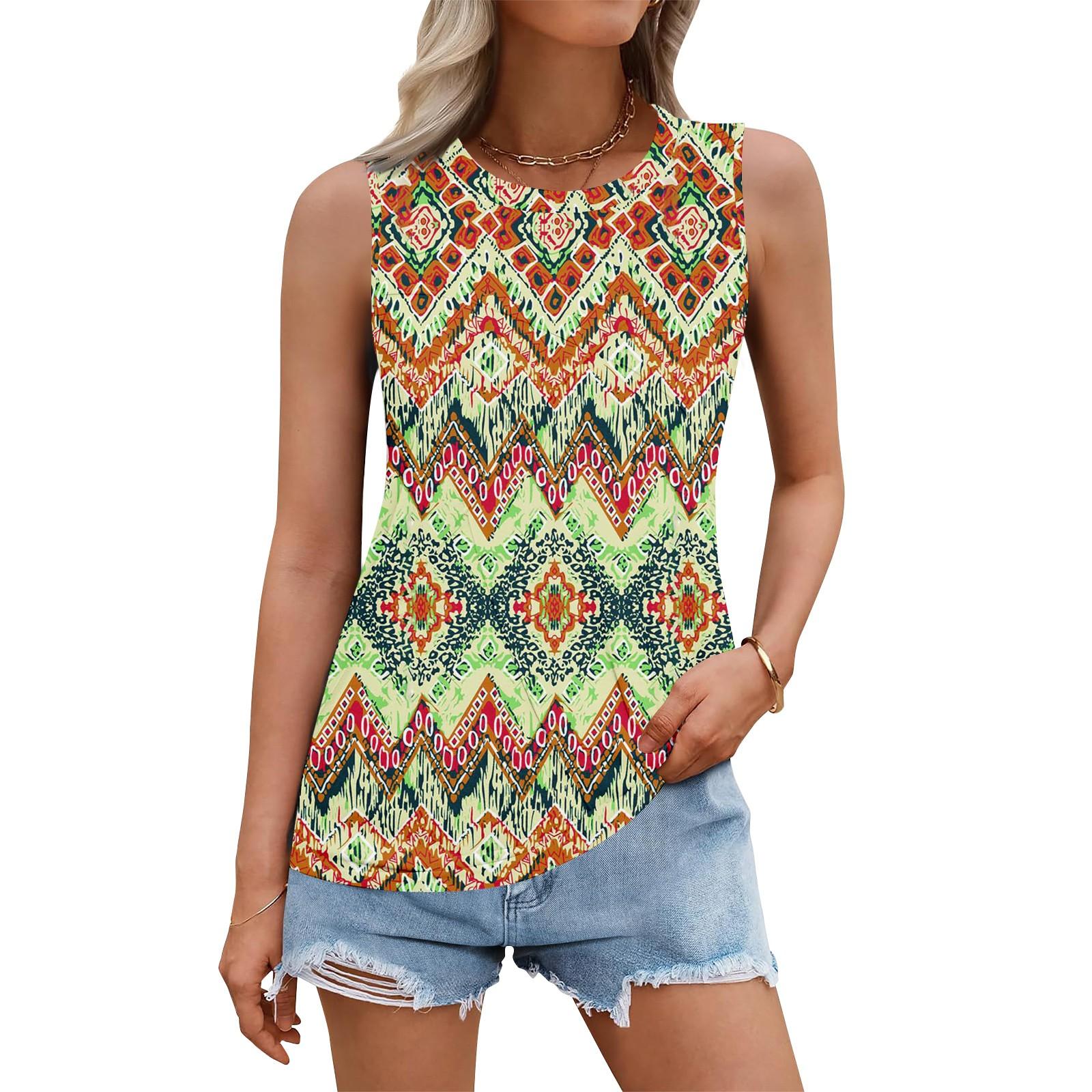 

Жіноча літня жилетка, вільна плісирована сорочка з круглим вирізом, повсякденний топ без рукавів S шафрановий