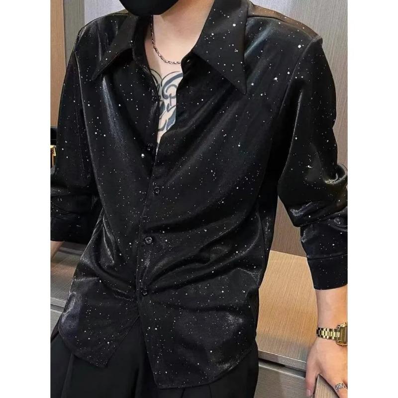 Gypsophila Sequined Shirt Men's Korean Style Handsome Street Casual Long-sleeved Shirt Trendy Brand