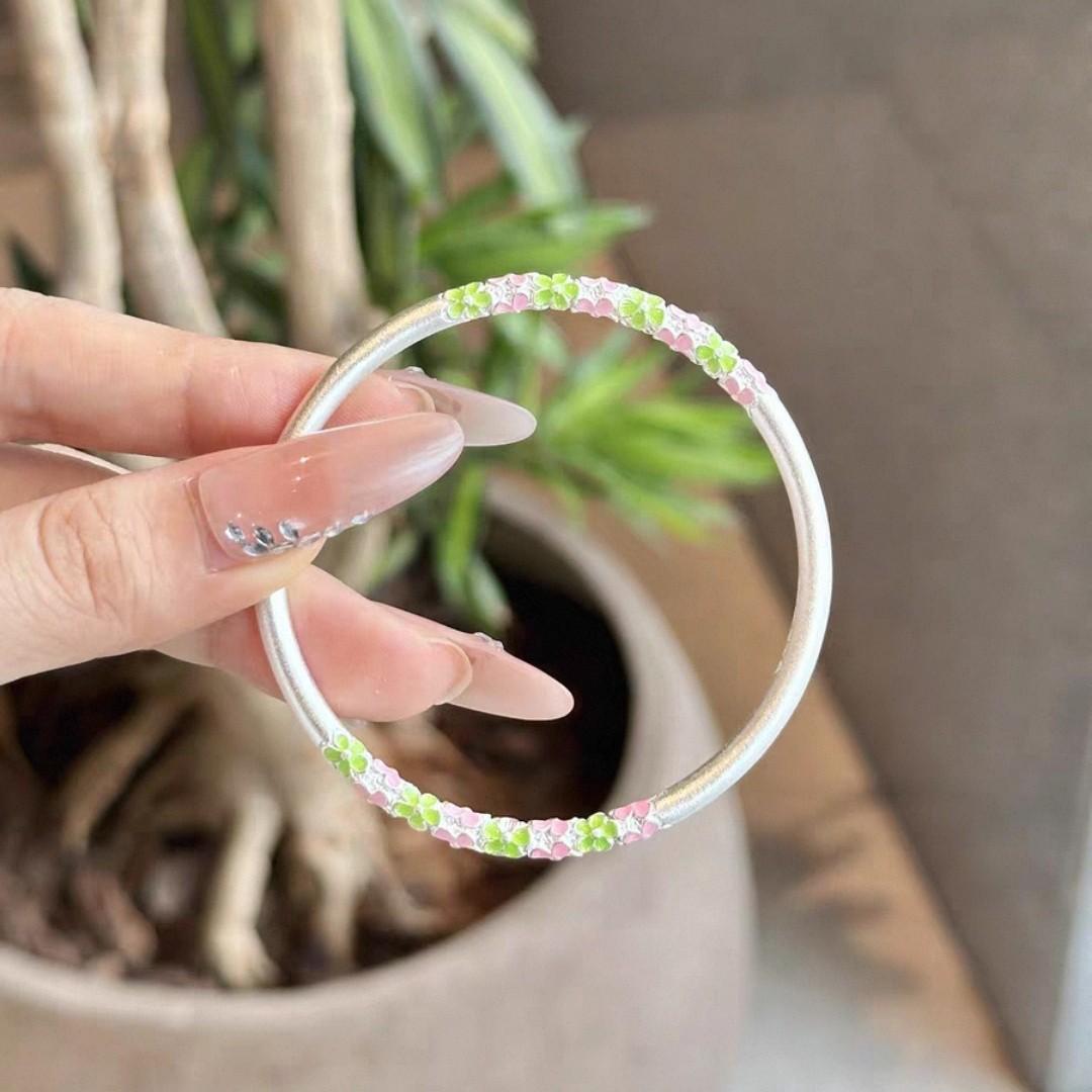Ancient Method Round Staff, Enamel Floral Plum Blossom Bracelet for Women 60