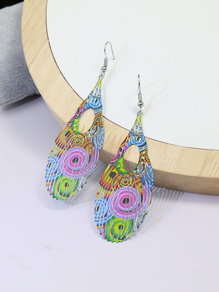 Ethnic Style Colorful Droplet Earrings Women's Cool Personality Exaggerate Style Droplet Pendant Earrings Versatile