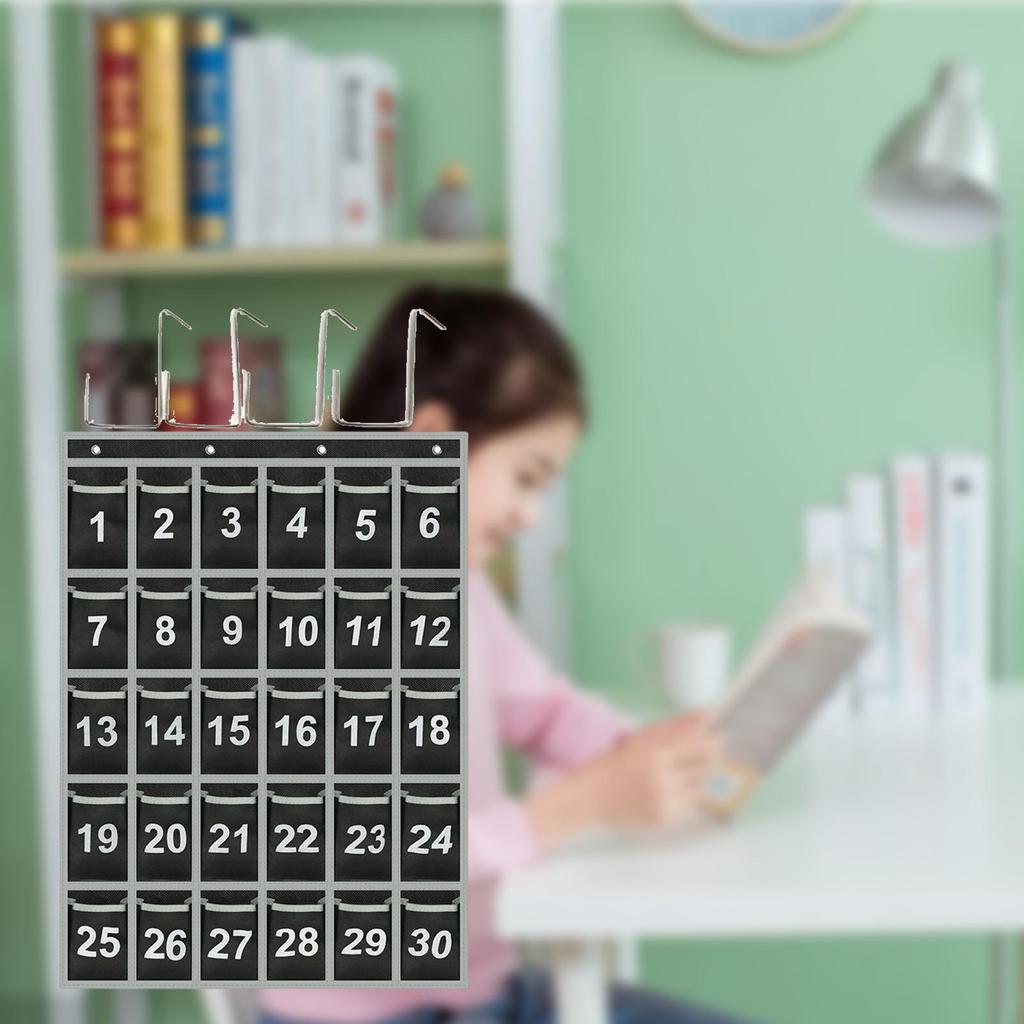 Numbered Chart with 30 or Door Hanging Bag Calculator Holder Organizer