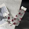 Ultra-Thin Transparent Woman Split Toe Socks Red Cherry Pattern Summer Crystal Silk Hollow Out Sheer Two-Toed Japanese Tabi Sox
