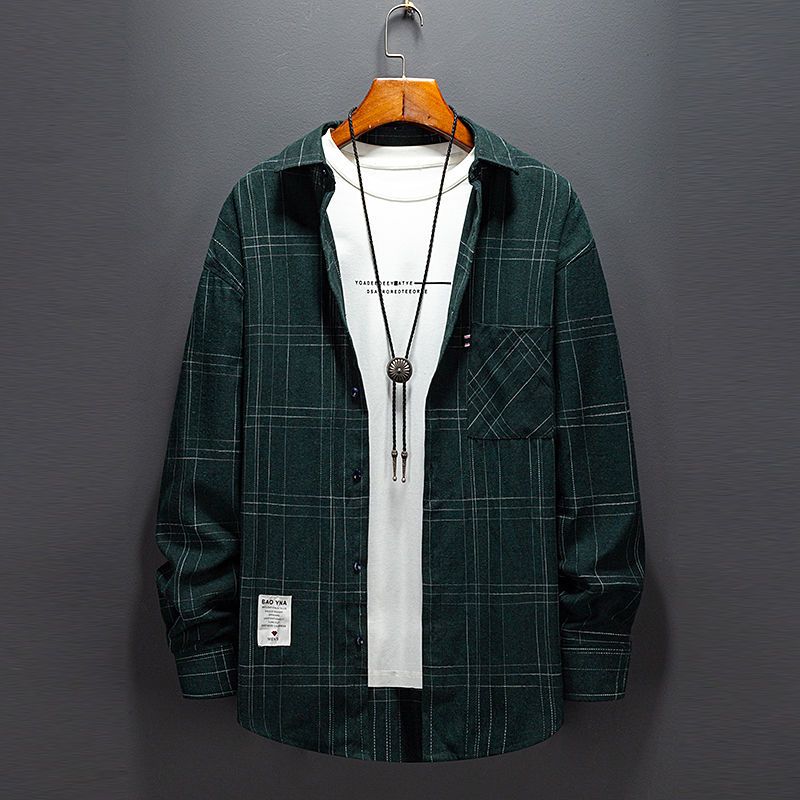 2026 Fashion Trend Brushed Plaid High Quality Loose Sleeve Youth Middle Age Casual Business Versatile Large Pocket Men s Shirt M