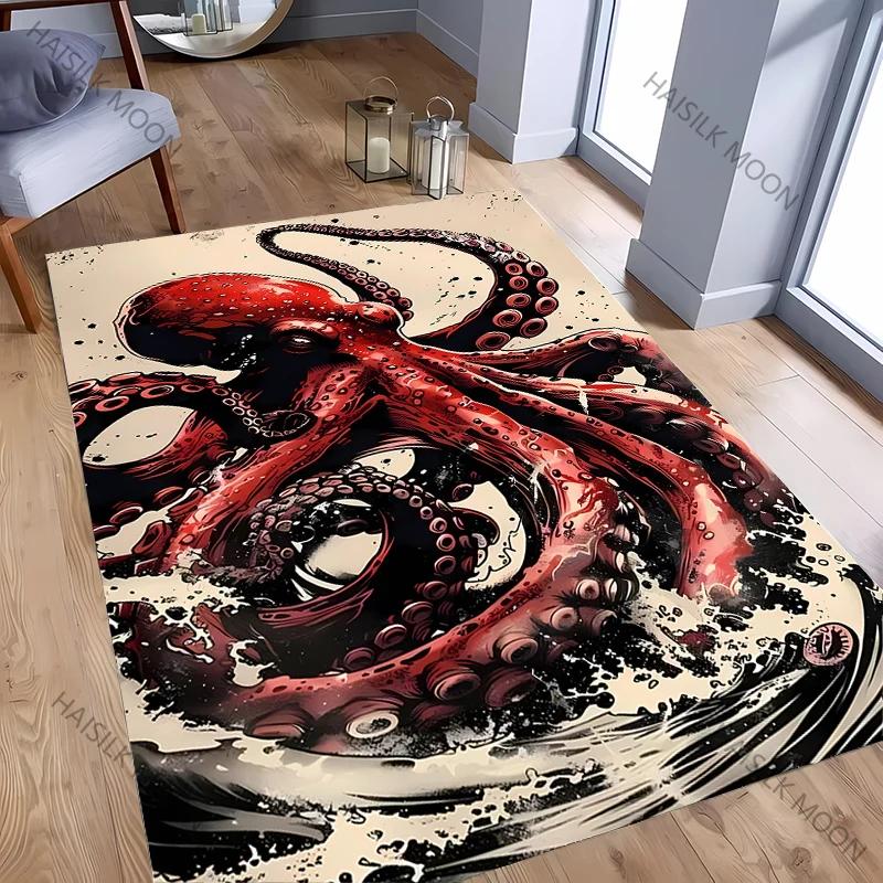 3D HD Oktopus Gedruckter Teppich Computerraum Spielzimmer Rutschfeste Dekorative Matte Wohnzimmer Schlafzimmer Büro Großflächiger Teppich Tolles Geschenk