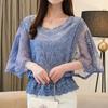 Flower Half Sleeve Shirt Women Elegant Fashion Butterfly Chiffon Blouse Summer Cotton Edge Lace O Neck Loose Shirt