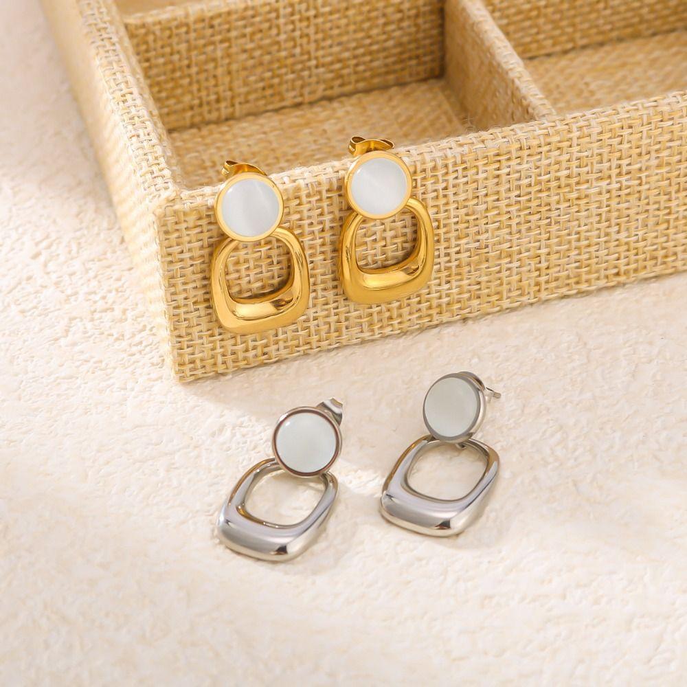 

High-end Cat s Eye Stone Earrings Light Luxury Ear Studs Square Pendant Earring Women