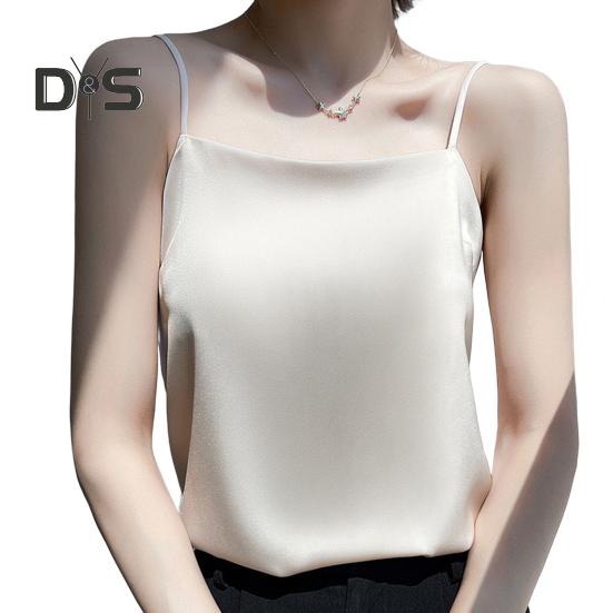 

Летний жилет-слинг без рукавов, гладкая ткань, майка свободного кроя, мягкая эластичная атласная фактура, нижняя жилетка M шампанского