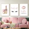 Fashion Eyelashes Lipstick Makeup Wall Art Canvas Painting Posters Rose Gold Girls Gifts Wall Decor Prints Hello Gorgeous Sign