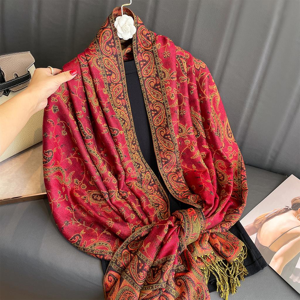 Luxury Tassel Blanket Design Thick Jacquard Pashmina Hijab Winter Warm Shawl Wrap Cashmere Scarf Women Neckerchief Poncho Stoles