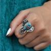Bohemian Ethnic Style Creative Faux Turquoise Opening Adjustable Ring Women Retro Party Personality Jewelry Accessories