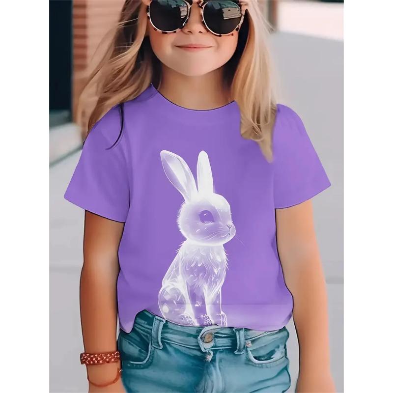 Children's Polar Animal 3d Print Rabbit & Bear Girls' T-Shirts Summer Short Sleeved Tops Tee Casual T-Shirts