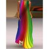 2025 Spring/Summer New Arrival Women's Sleeveless 3D Rainbow Stripes Gradient Decorative Pocket Maxi Dress Loose Design Dress