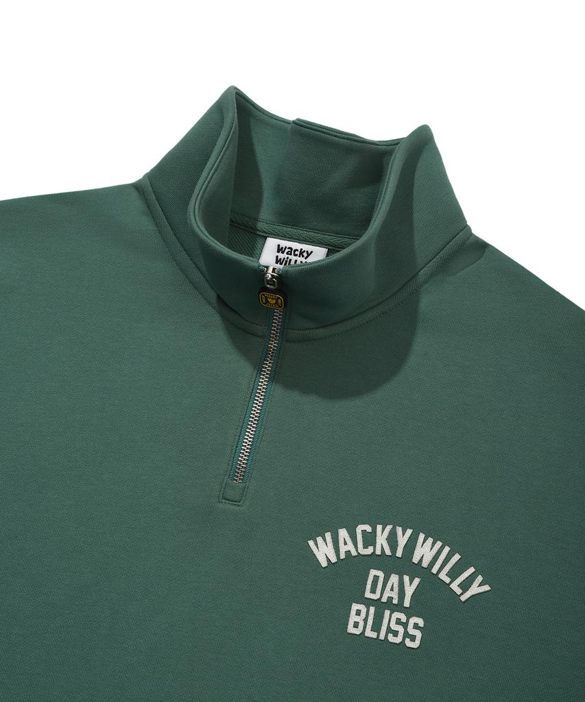 WACKY WILLY Signature Typography Half-Zip Sweatshirt Green