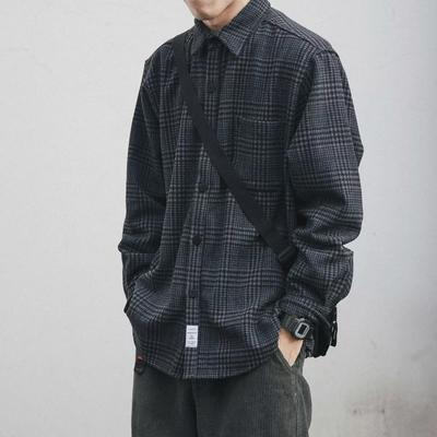 Men's Japanese Retro Workwear Plaid Shirt - Spring/Autumn Long-Sleeved Loose Fit Casual Jacket