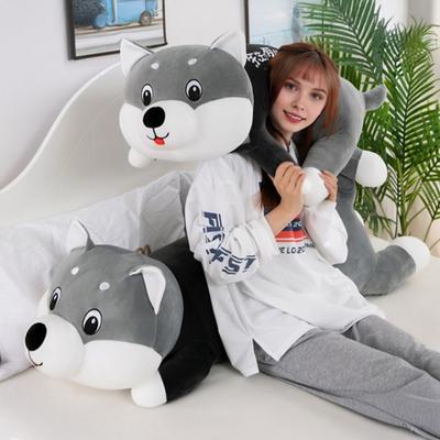 Cute Husky Plush Pillow with Sweet Messages Soft Stuffed Animal Huggable Floppy Dog Doll Emotional Support Gift