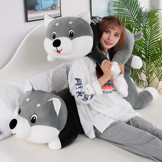 Cute Husky Plush Pillow with Sweet Messages Soft Stuffed Animal Huggable Floppy Dog Doll Emotional Support Gift